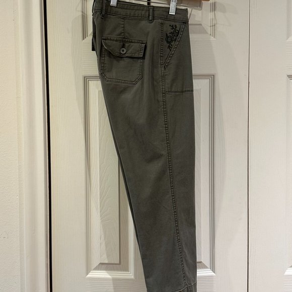 Vtg Y2K Lee Heritage Olive Green Floral Embroidered Cropped Cargo Utility Pants - Picture 9 of 15